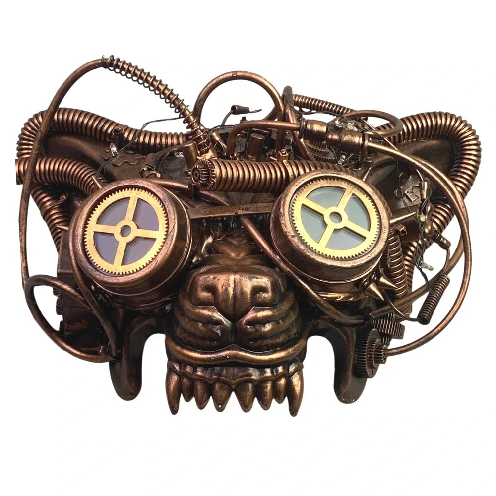 Steampunk Lion Mask‎ Goggles Gears Copper Cosplay Costume Light-up NWT